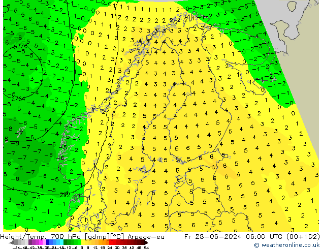 Height/Temp. 700 hPa Arpege-eu  28.06.2024 06 UTC