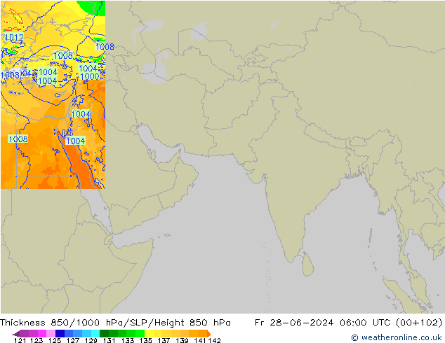 Espesor 850-1000 hPa Arpege-eu vie 28.06.2024 06 UTC