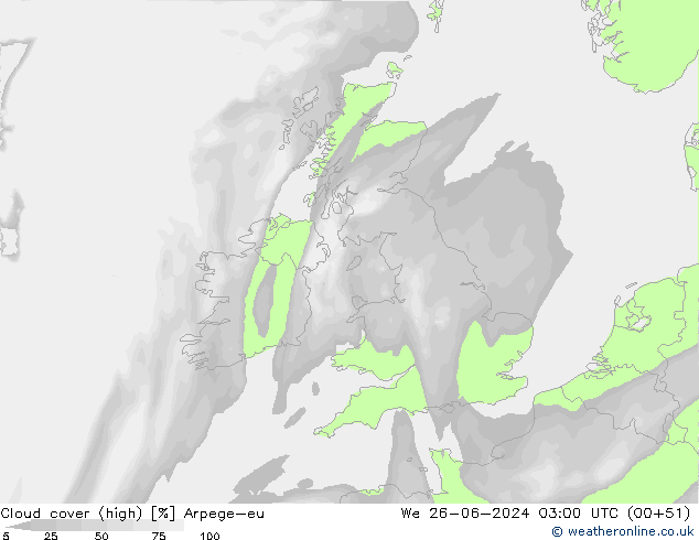 zachmurzenie (wysokie) Arpege-eu śro. 26.06.2024 03 UTC