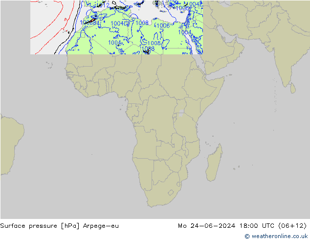 Surface pressure Arpege-eu Mo 24.06.2024 18 UTC