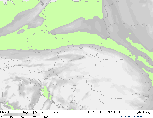 Cloud cover (high) Arpege-eu Tu 25.06.2024 18 UTC