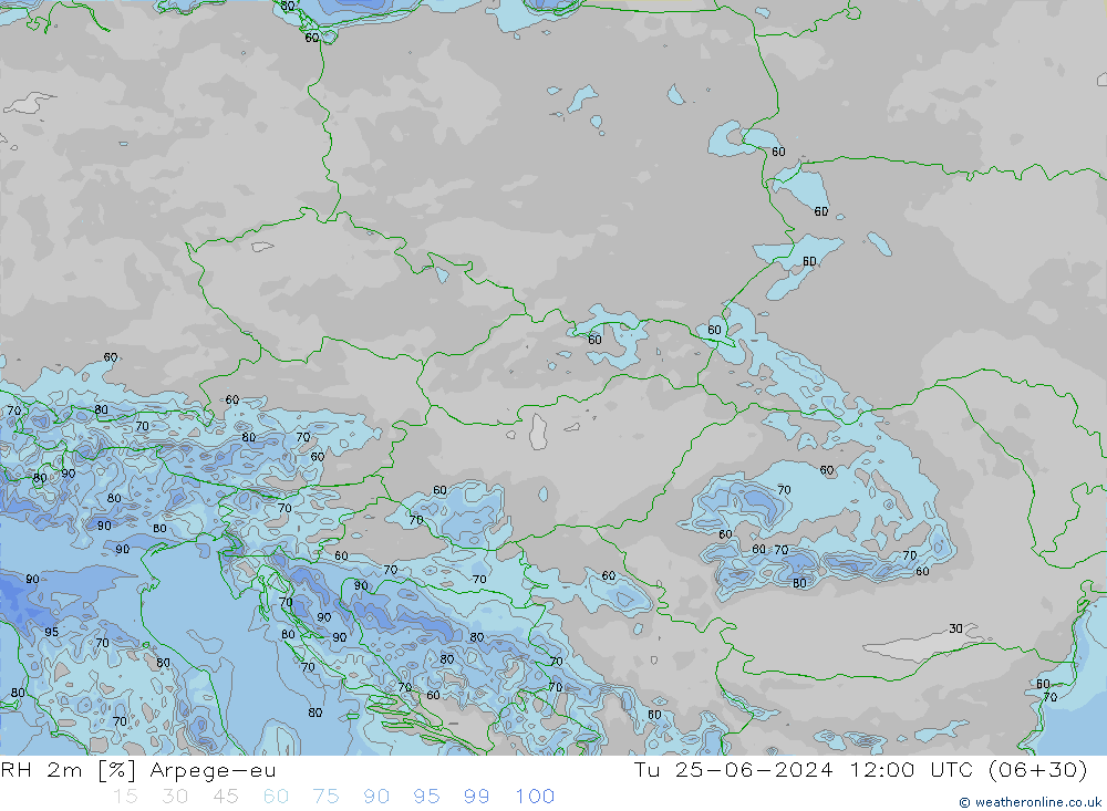 Humedad rel. 2m Arpege-eu mar 25.06.2024 12 UTC