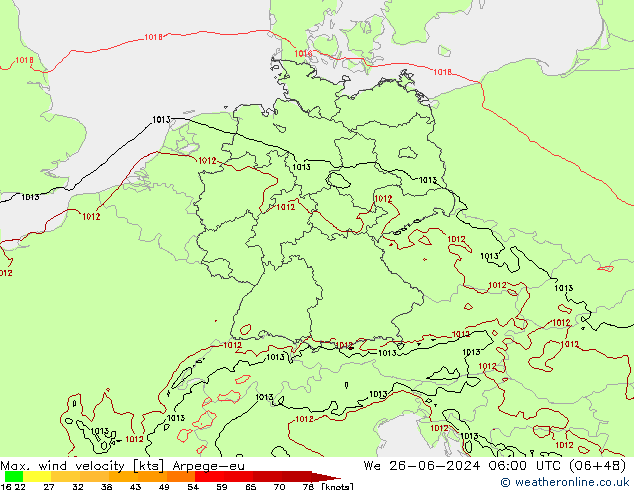 Max. wind velocity Arpege-eu We 26.06.2024 06 UTC