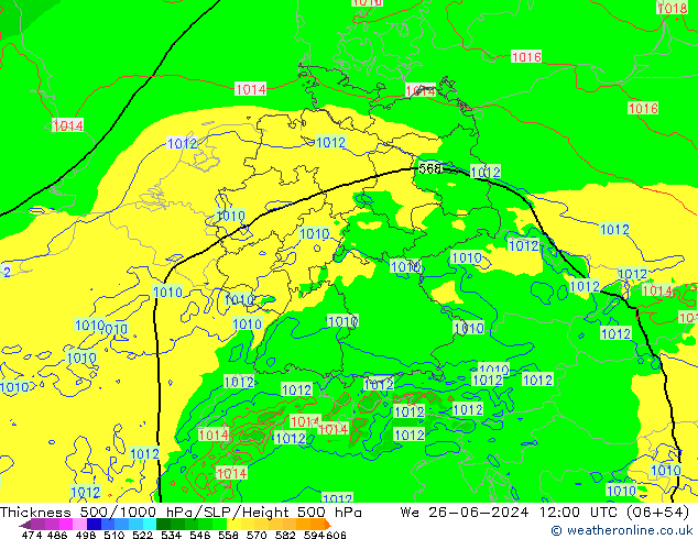 Thck 500-1000hPa Arpege-eu Qua 26.06.2024 12 UTC