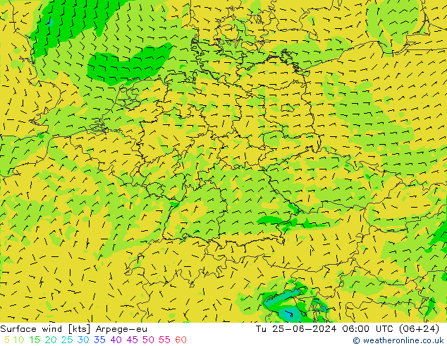 Surface wind Arpege-eu Tu 25.06.2024 06 UTC