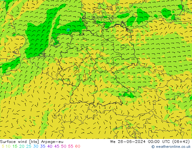 Vent 10 m Arpege-eu mer 26.06.2024 00 UTC