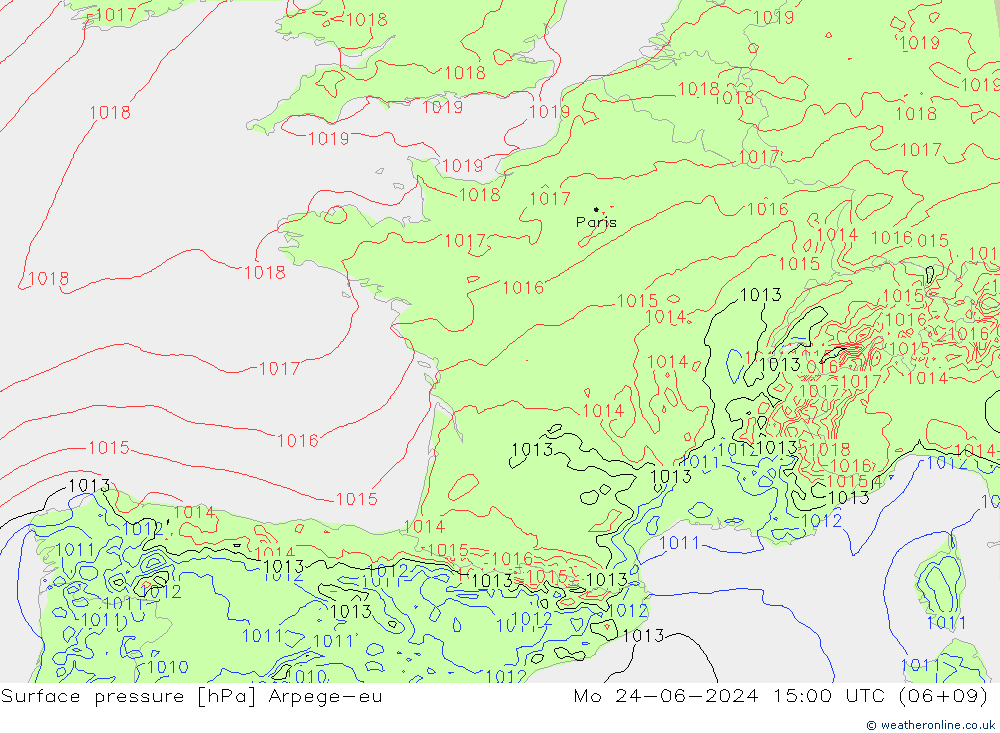 Luchtdruk (Grond) Arpege-eu ma 24.06.2024 15 UTC