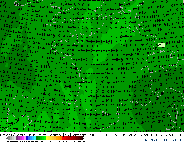 Height/Temp. 500 hPa Arpege-eu Di 25.06.2024 06 UTC