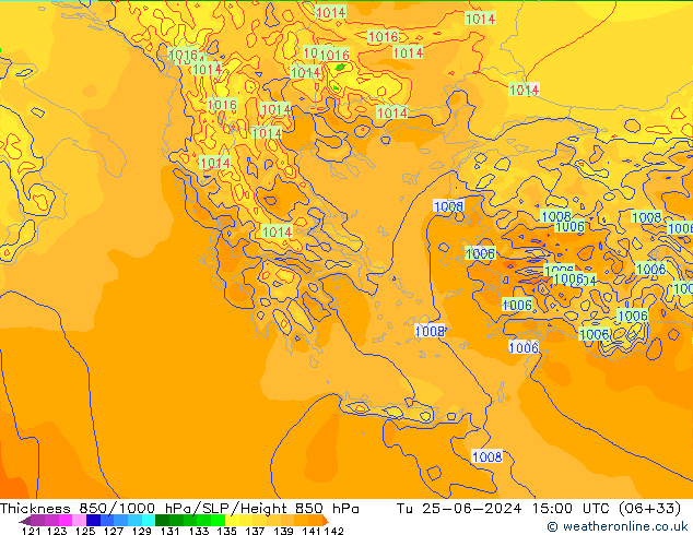 Espesor 850-1000 hPa Arpege-eu mar 25.06.2024 15 UTC