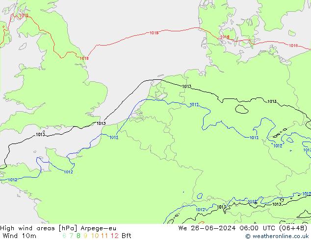 High wind areas Arpege-eu ср 26.06.2024 06 UTC