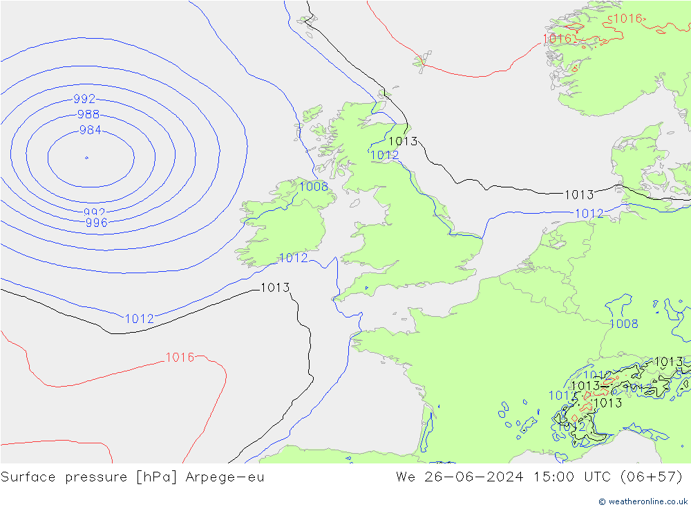 Surface pressure Arpege-eu We 26.06.2024 15 UTC