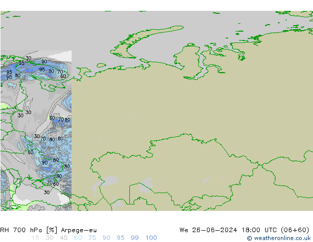 Humedad rel. 700hPa Arpege-eu mié 26.06.2024 18 UTC