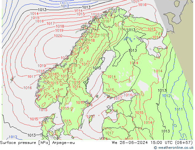 Presión superficial Arpege-eu mié 26.06.2024 15 UTC