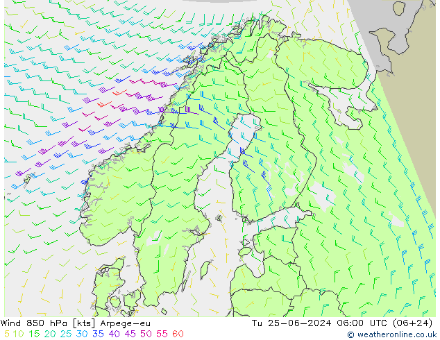 风 850 hPa Arpege-eu 星期二 25.06.2024 06 UTC