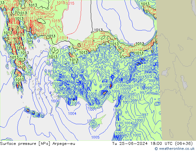 Surface pressure Arpege-eu Tu 25.06.2024 18 UTC