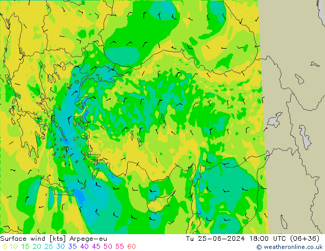 Surface wind Arpege-eu Út 25.06.2024 18 UTC