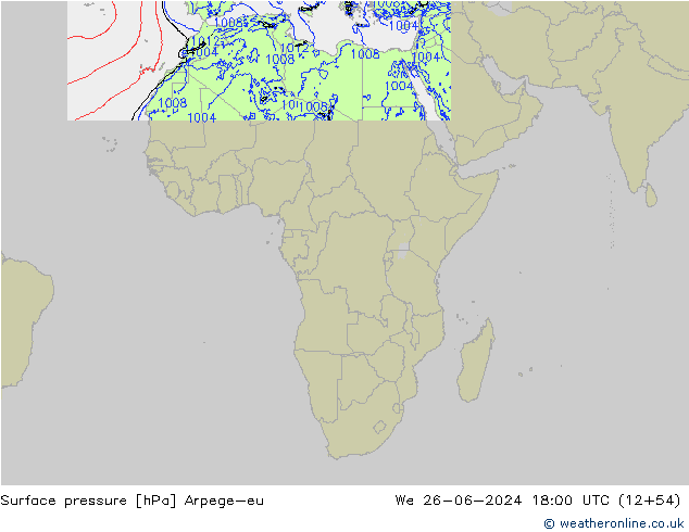 Pressione al suolo Arpege-eu mer 26.06.2024 18 UTC