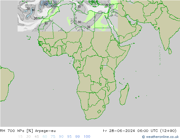 RH 700 hPa Arpege-eu Fr 28.06.2024 06 UTC