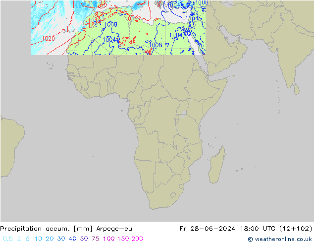 Precipitation accum. Arpege-eu Fr 28.06.2024 18 UTC