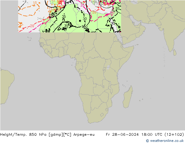 Hoogte/Temp. 850 hPa Arpege-eu vr 28.06.2024 18 UTC