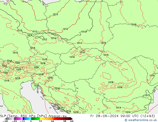 SLP/Temp. 850 hPa Arpege-eu ven 28.06.2024 09 UTC