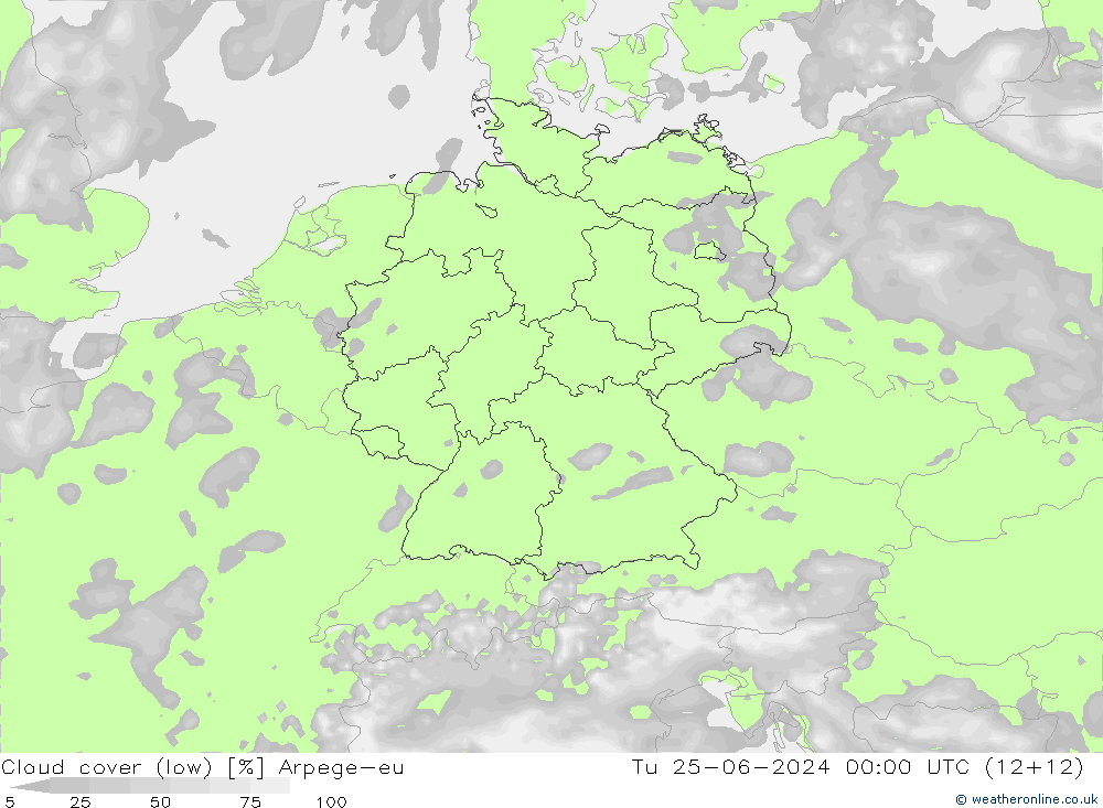 zachmurzenie (niskie) Arpege-eu wto. 25.06.2024 00 UTC