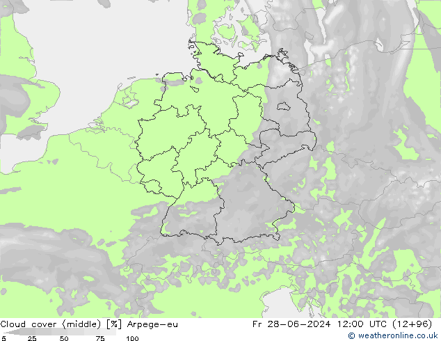 Cloud cover (middle) Arpege-eu Fr 28.06.2024 12 UTC