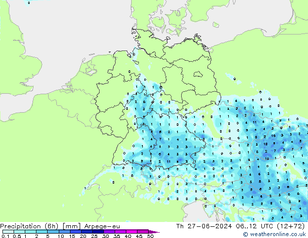 Précipitation (6h) Arpege-eu jeu 27.06.2024 12 UTC