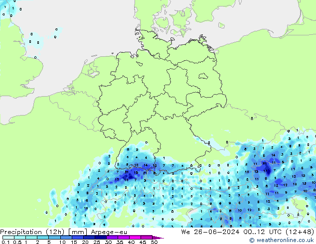 Precipitation (12h) Arpege-eu We 26.06.2024 12 UTC