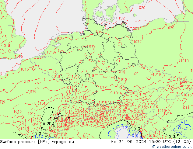 Surface pressure Arpege-eu Mo 24.06.2024 15 UTC