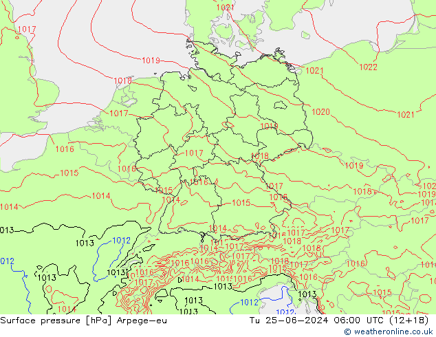 Surface pressure Arpege-eu Tu 25.06.2024 06 UTC