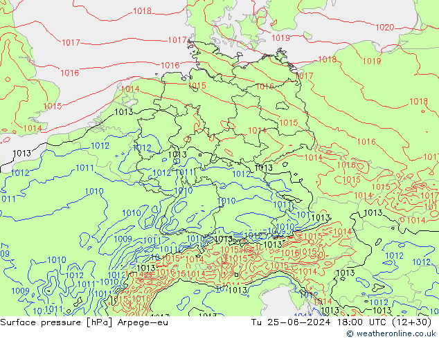 Atmosférický tlak Arpege-eu Út 25.06.2024 18 UTC