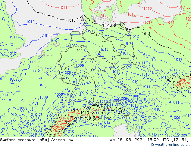 Surface pressure Arpege-eu We 26.06.2024 15 UTC