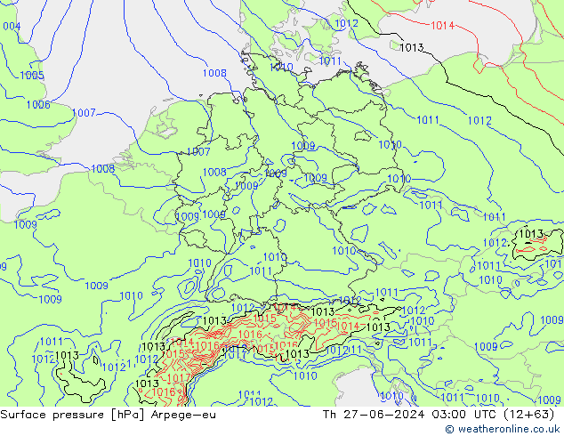 Surface pressure Arpege-eu Th 27.06.2024 03 UTC