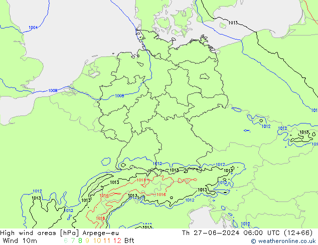 High wind areas Arpege-eu gio 27.06.2024 06 UTC