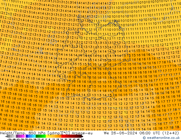 Height/Temp. 850 hPa Arpege-eu  26.06.2024 06 UTC