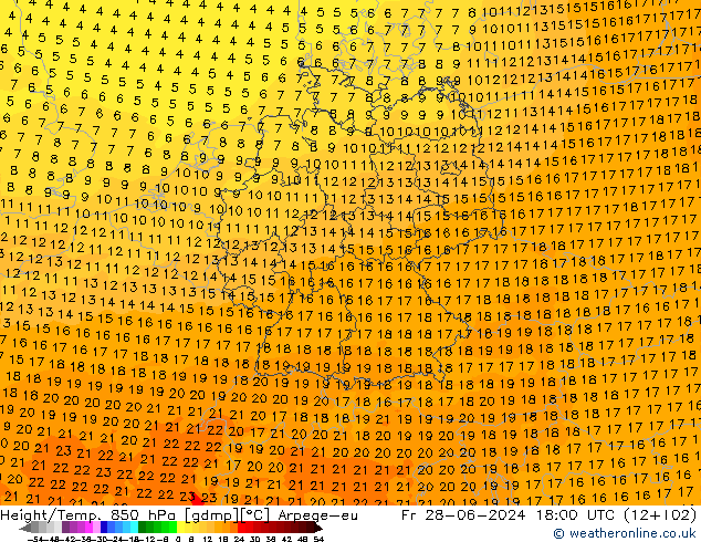 Yükseklik/Sıc. 850 hPa Arpege-eu Cu 28.06.2024 18 UTC