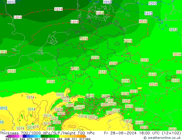 Thck 700-1000 hPa Arpege-eu Fr 28.06.2024 18 UTC