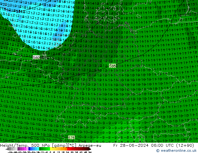 Height/Temp. 500 hPa Arpege-eu Fr 28.06.2024 06 UTC