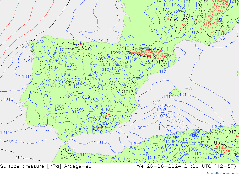 Luchtdruk (Grond) Arpege-eu wo 26.06.2024 21 UTC