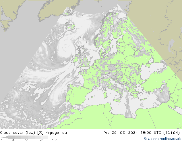 zachmurzenie (niskie) Arpege-eu śro. 26.06.2024 18 UTC