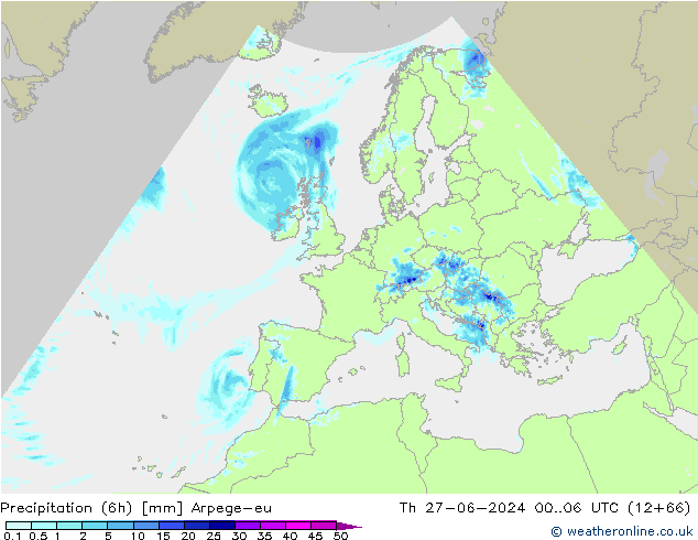 Yağış (6h) Arpege-eu Per 27.06.2024 06 UTC