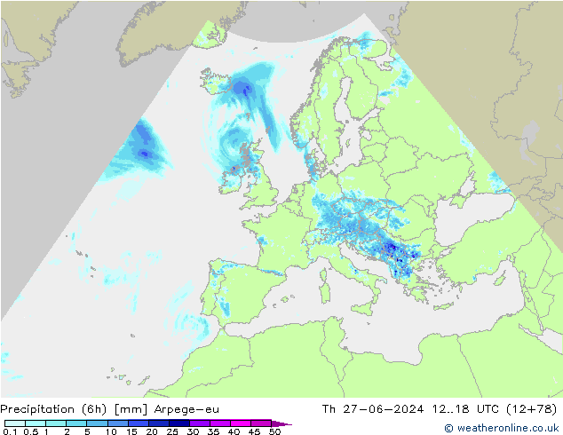 Yağış (6h) Arpege-eu Per 27.06.2024 18 UTC