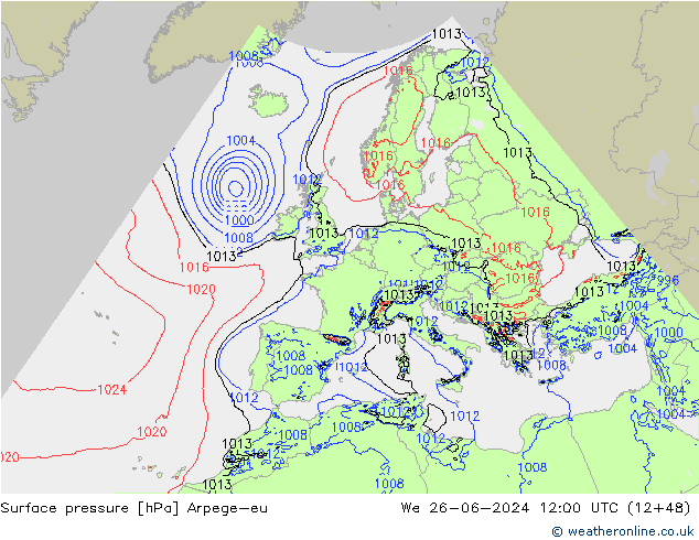 Pressione al suolo Arpege-eu mer 26.06.2024 12 UTC