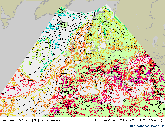 Theta-e 850hPa Arpege-eu mar 25.06.2024 00 UTC