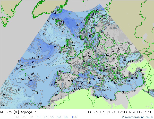 RH 2m Arpege-eu ven 28.06.2024 12 UTC