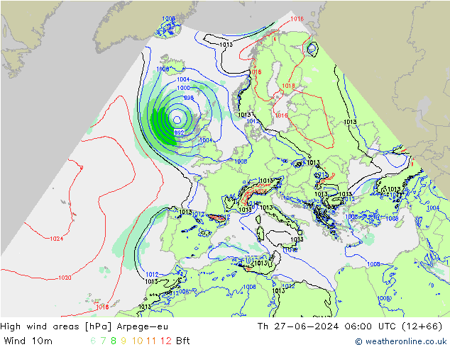 yüksek rüzgarlı alanlar Arpege-eu Per 27.06.2024 06 UTC
