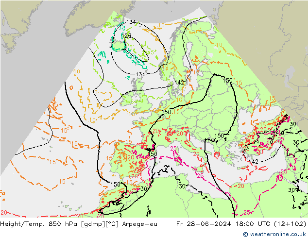 Height/Temp. 850 hPa Arpege-eu Sex 28.06.2024 18 UTC