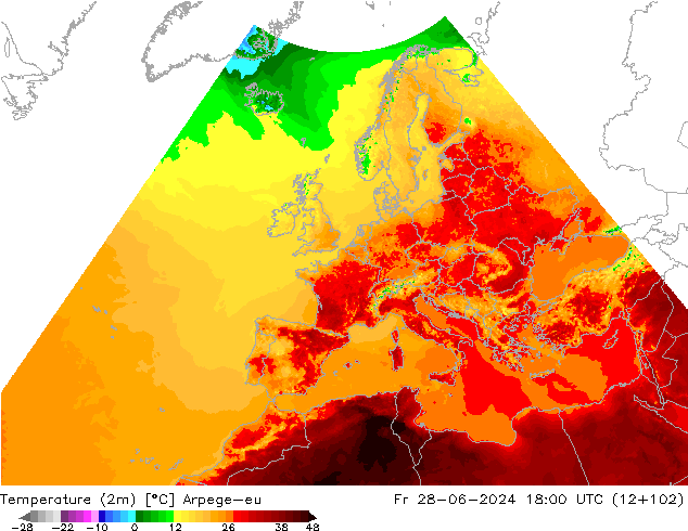 Temperature (2m) Arpege-eu Fr 28.06.2024 18 UTC