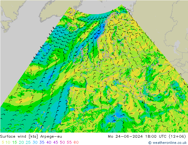 Surface wind Arpege-eu Mo 24.06.2024 18 UTC